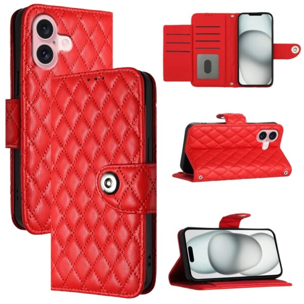 Rhombic Texture Flip Leather Phone Case with Lanyard, For iPhone 16, For iPhone 15 Pro Max, For iPhone 15 Pro, For iPhone 15 Plus, For iPhone 15, For iPhone 14 Plus, For iPhone 14, For iPhone 14 Pro