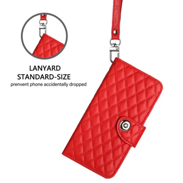Rhombic Texture Flip Leather Phone Case with Lanyard, For iPhone 16, For iPhone 15 Pro Max, For iPhone 15 Pro, For iPhone 15 Plus, For iPhone 15, For iPhone 14 Plus, For iPhone 14, For iPhone 14 Pro