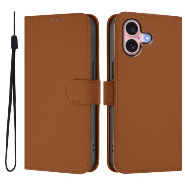 Skin Feel Solid Color Leather Phone Case with Lanyard, For iPhone 16, For iPhone 15 Pro Max