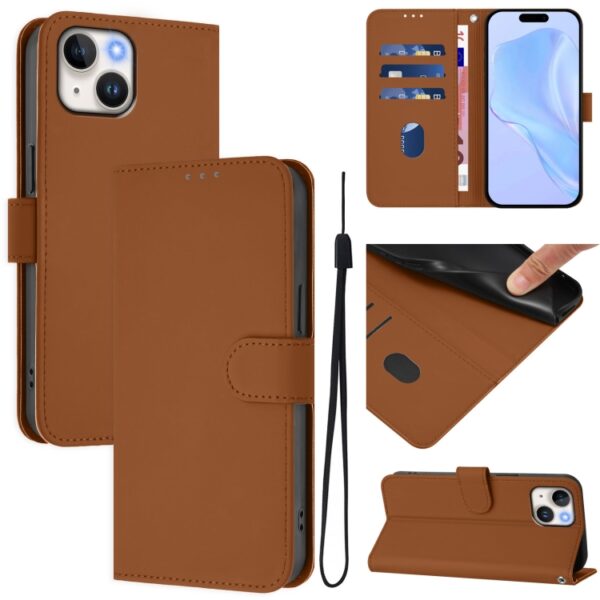 Skin Feel Solid Color Leather Phone Case with Lanyard, For iPhone 14 / 13, For iPhone 14 Pro