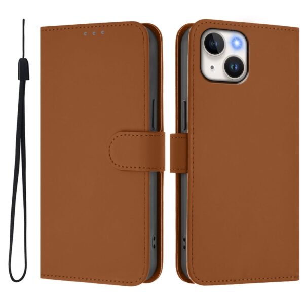 Skin Feel Solid Color Leather Phone Case with Lanyard, For iPhone 14 / 13, For iPhone 14 Pro