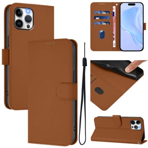 Skin Feel Solid Color Leather Phone Case with Lanyard, For iPhone 12 Pro Max, For iPhone 12 mini