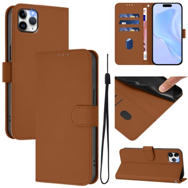 Skin Feel Solid Color Leather Phone Case with Lanyard, For iPhone 11 Pro Max, For iPhone 11