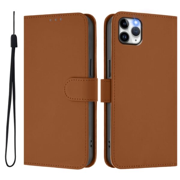 Skin Feel Solid Color Leather Phone Case with Lanyard, For iPhone 11 Pro Max, For iPhone 11