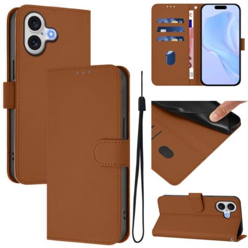 Skin Feel Solid Color Leather Phone Case with Lanyard, For iPhone 17, For iPhone Air