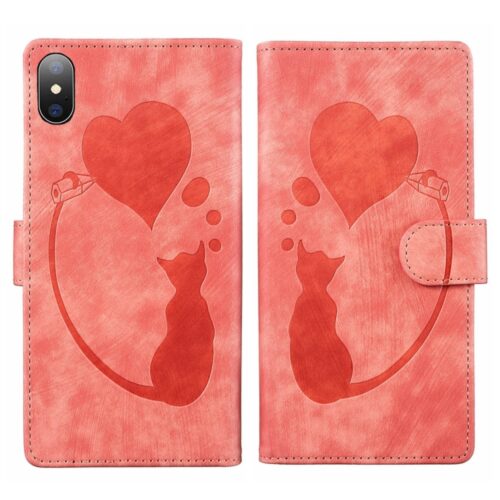 Pen Heart Cat Embossed Leather Phone Case, For iPhone X / XS, For iPhone XR, For iPhone XS Max, For iPhone 7 Plus / 8 Plus