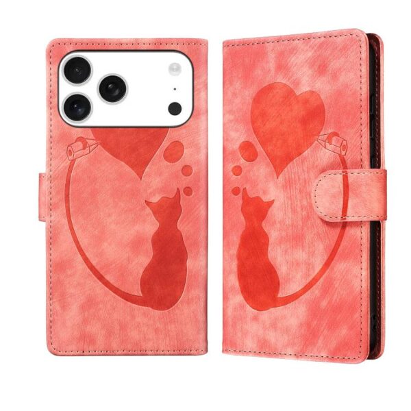 Pen Heart Cat Embossed Leather Phone Case, For iPhone 17 Pro Max, For iPhone 17 Pro, For iPhone 17, For iPhone Air, For iPhone 15 Pro Max, For iPhone 15 Pro, For iPhone 15 Plus, For iPhone 15